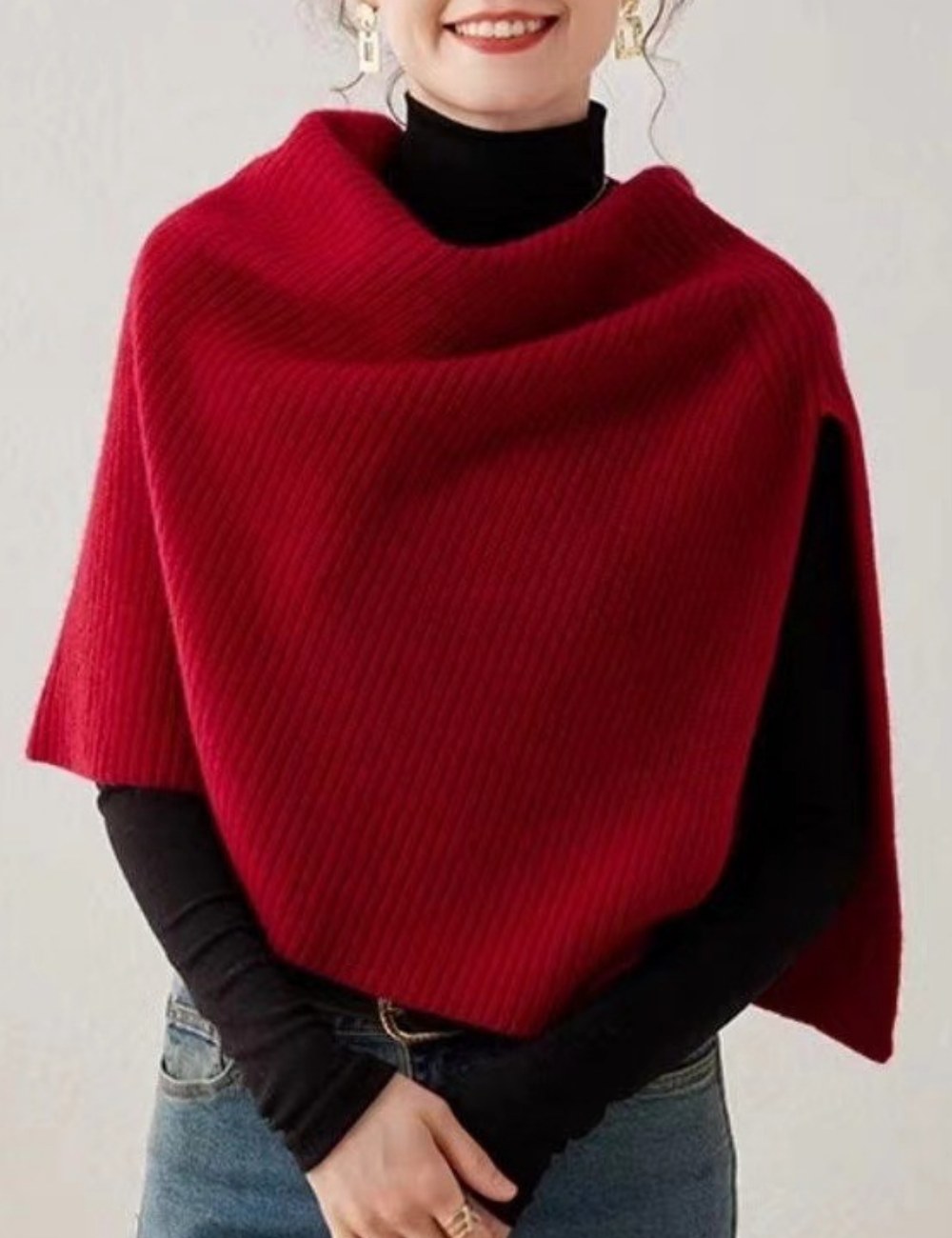 Side Split Solid Color Knitted Shawl Scarf DPS1611