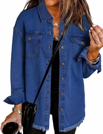 Trendy Washed Long Sleeve Frayed Hem Jacket DP25E759