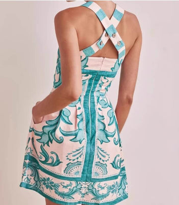 Elegant Floral Print Sleeveless Strap Dress DP25C508