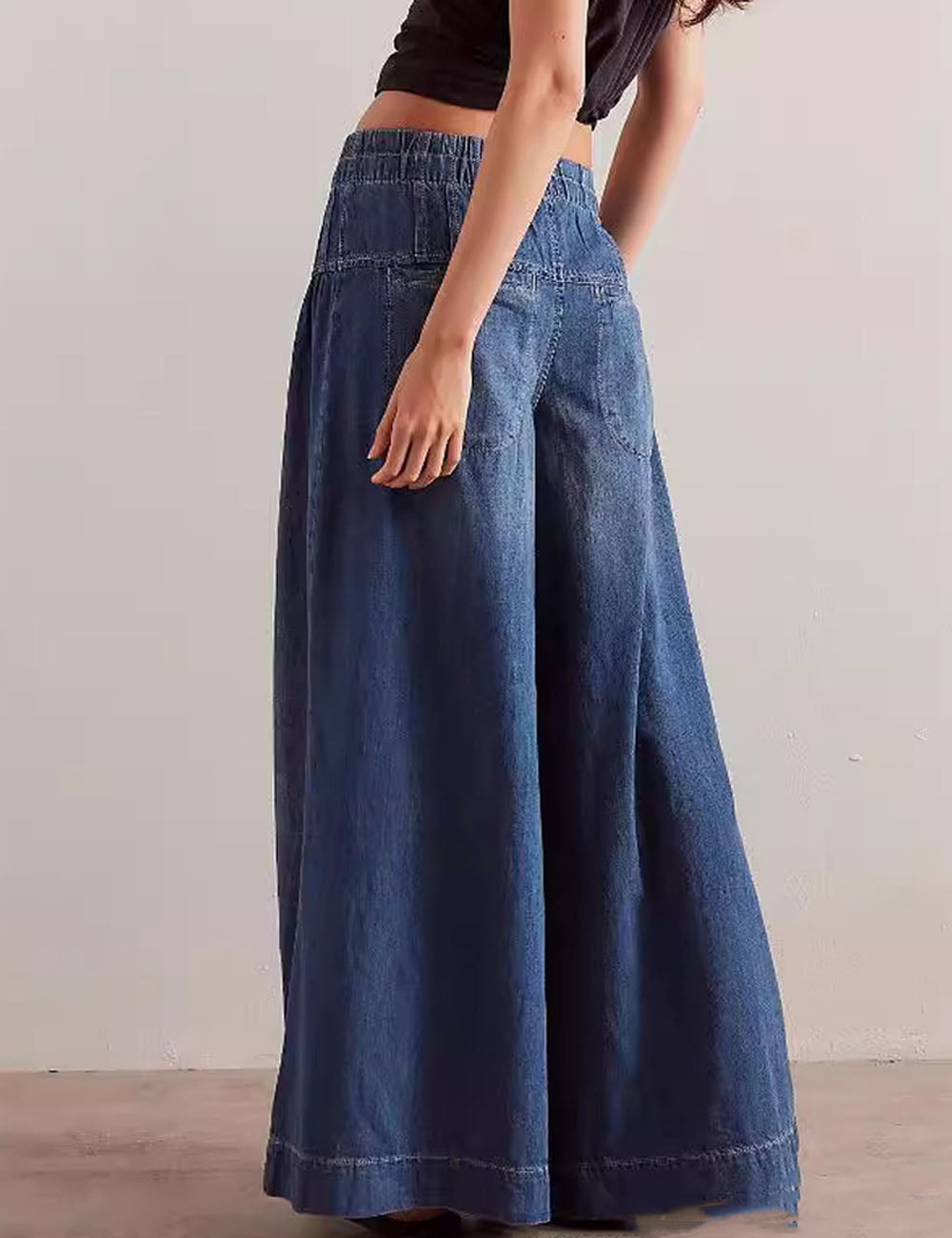 Casual Pleated Mid Waist Wide Leg Jeans DP25E482
