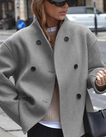 Retro Stand Collar Double Breasted Casual Short Coat DP25G803