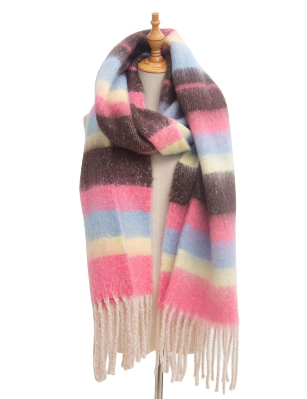 Winter Striped Warm Tassel Thick Scarf DP25G576