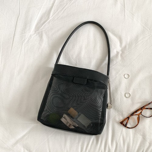 Leather Large Capacity Mesh Shoulder Bag DP25C634