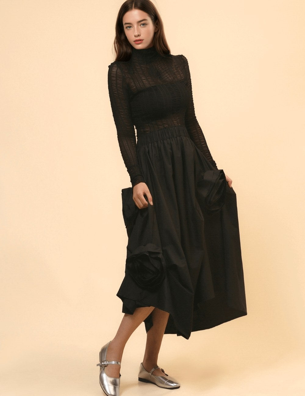 Irregular Hem Flower Midi Skirt - DippedShop Wholesale - #8387