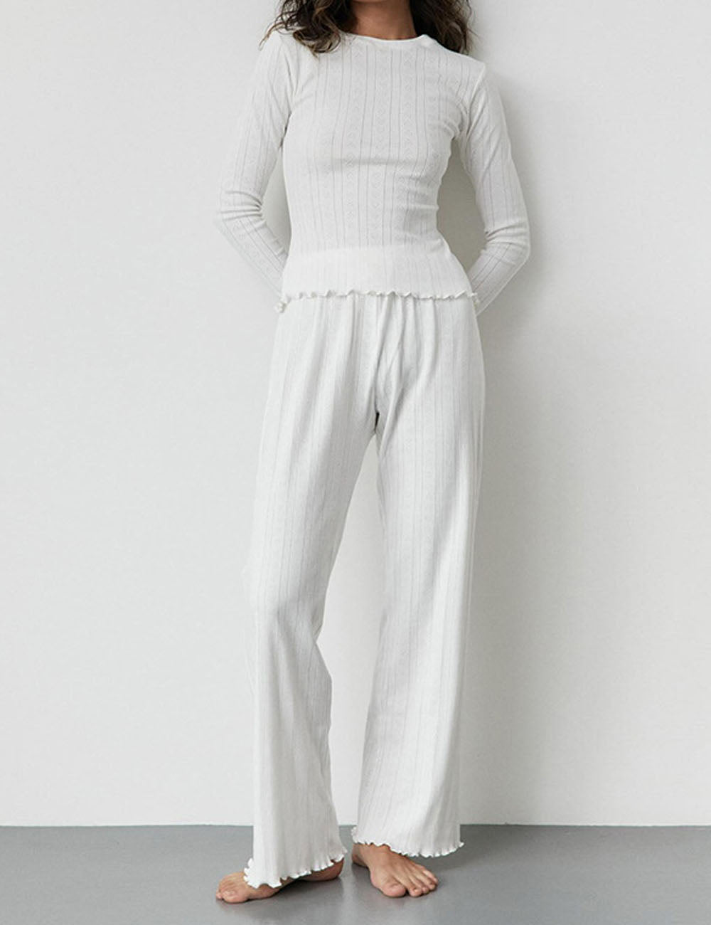 Elegant Long Sleeve Ruffled Pajamas Set DP25F870