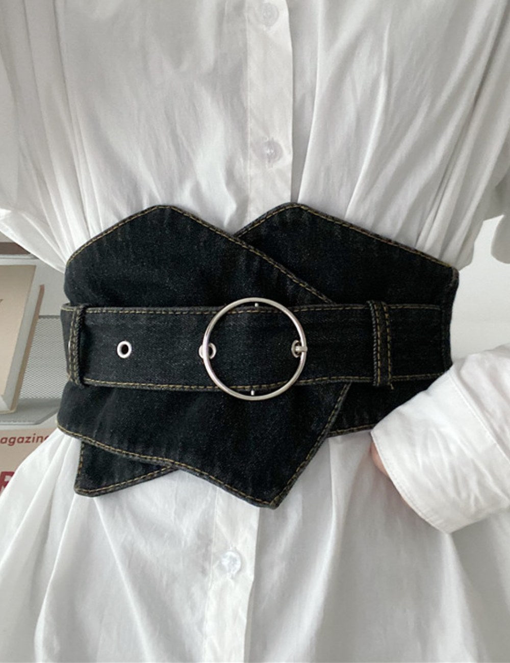 Denim Irregular Simple Wide Waist Belt DPWB2822