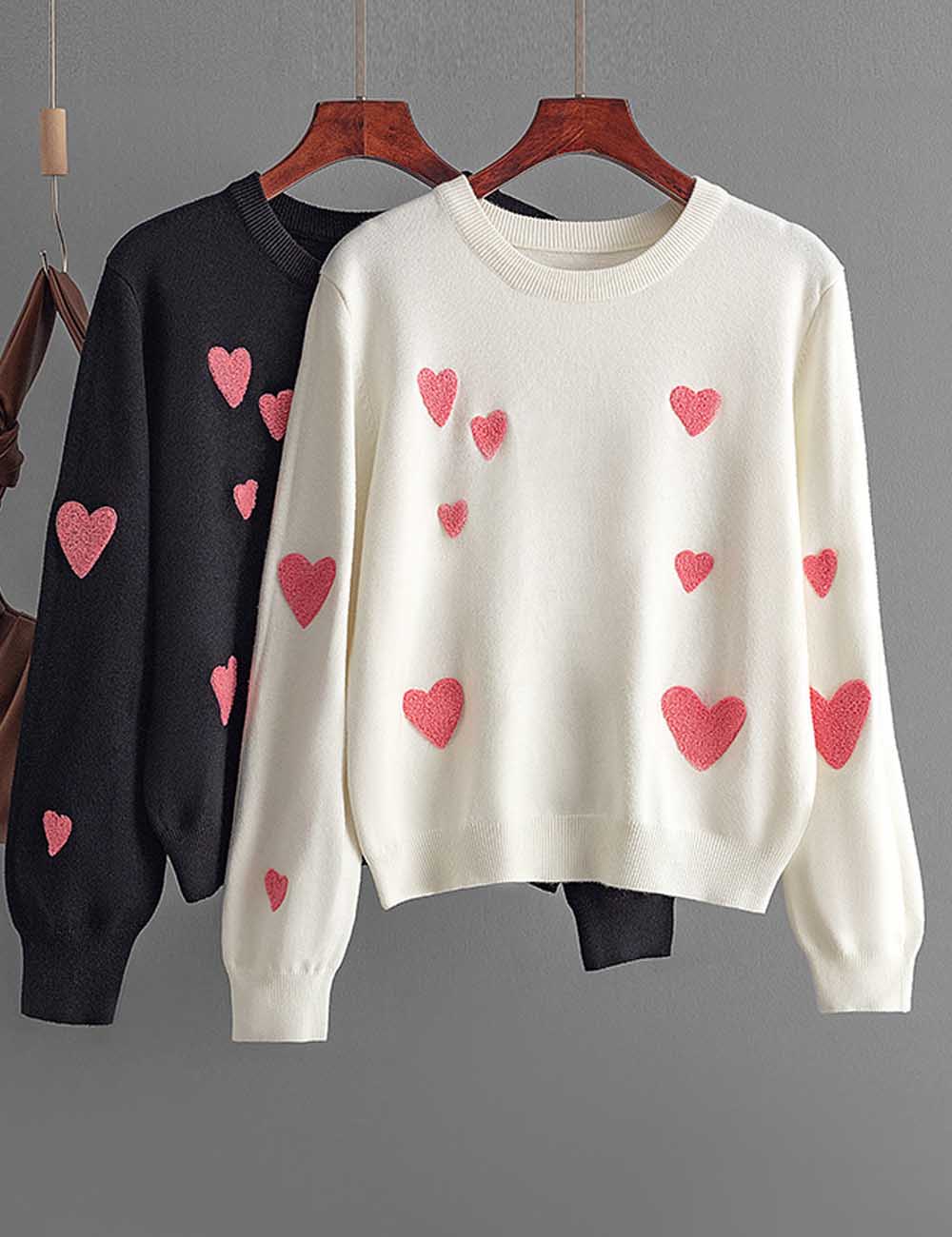 Knit Heart Embroidered Long Sleeve Sweater DP25G927