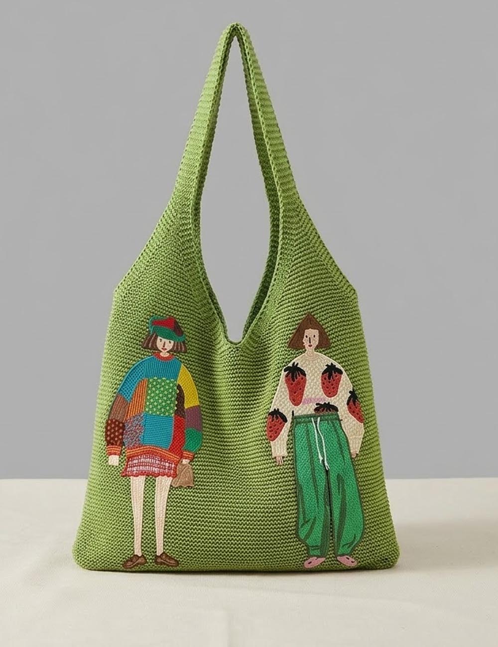 Cartoon Color Block Knit Bag - DippedShop Wholesale - #8595