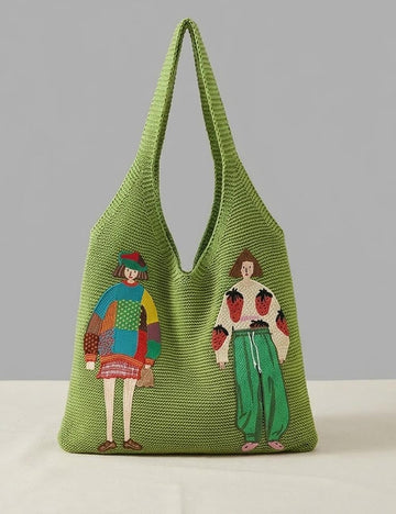 Cartoon Color Block Knit Bag - DippedShop Wholesale - #8595