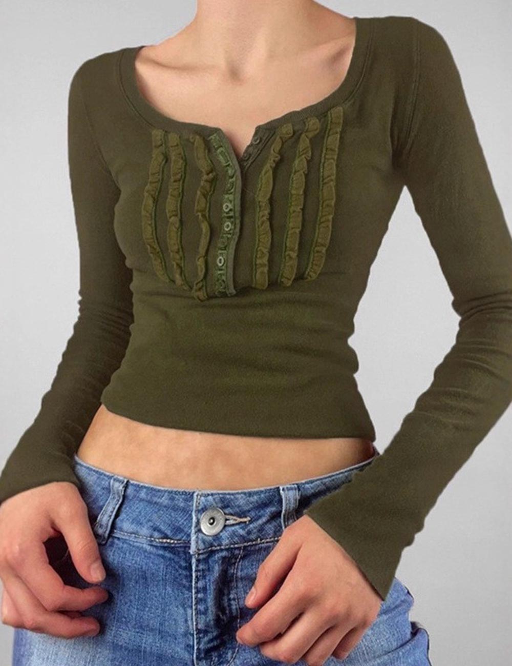 Ruffle Trim Ribbed Top - DippedShop Wholesale - #5891