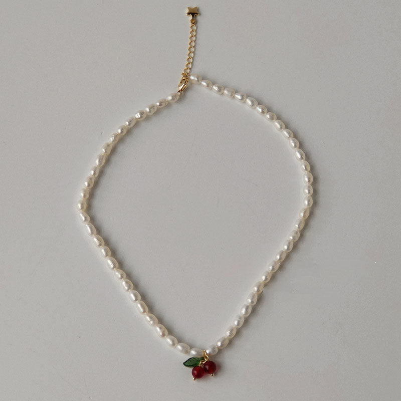 Retro Pearl Cherry Choker - DippedShop Wholesale - #8675