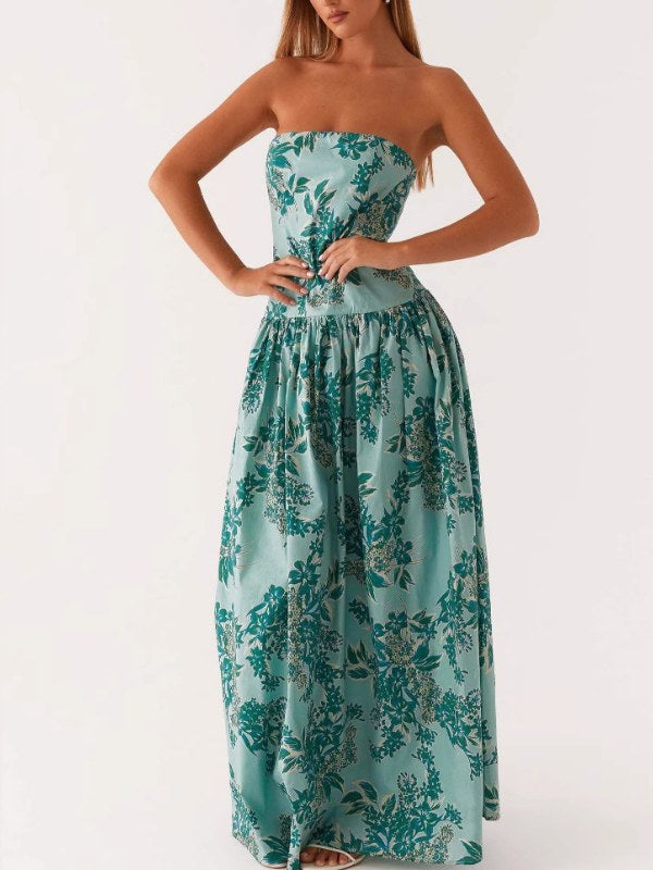 Print Strapless Sexy Maxi Dress DP25D602