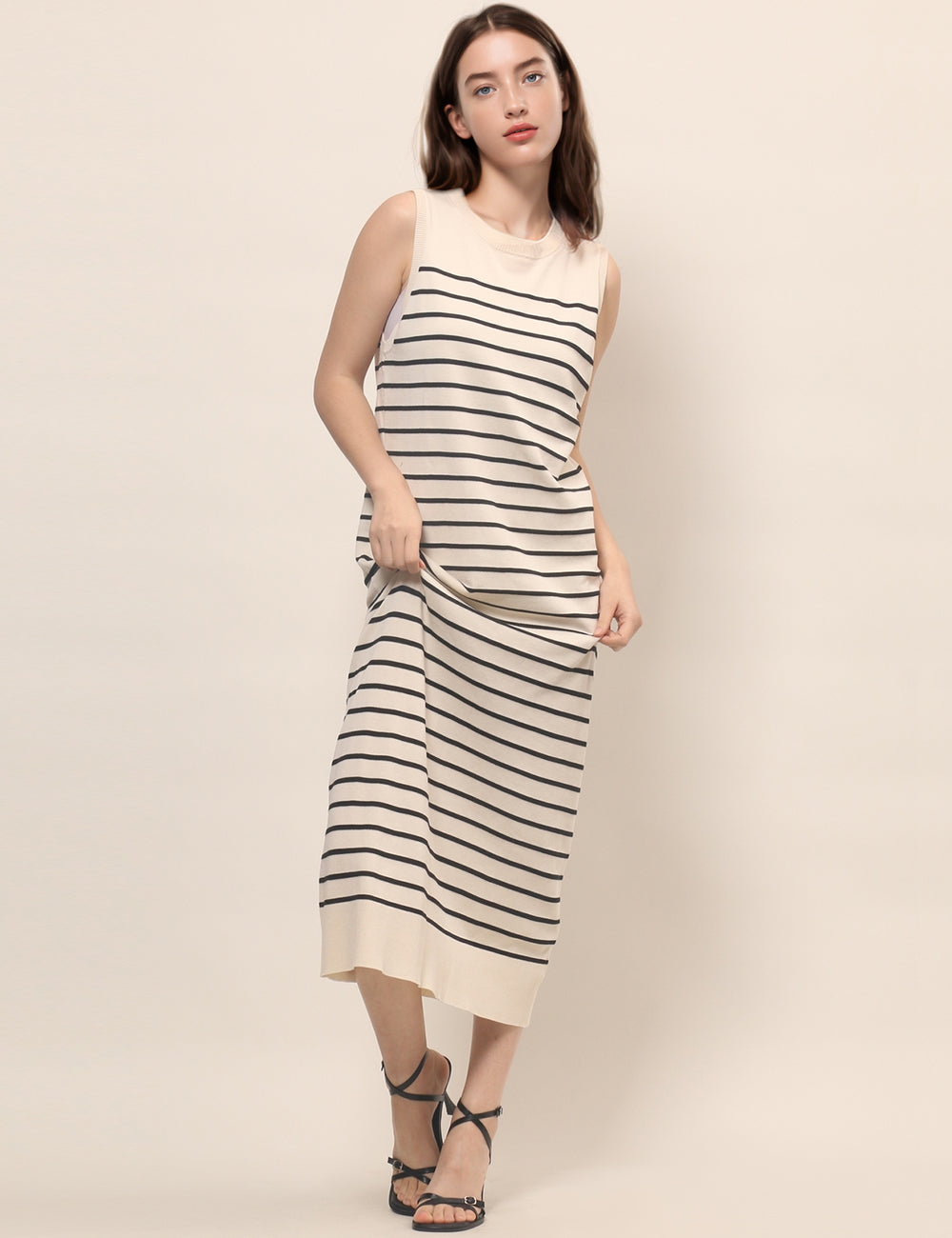 Striped Color Block Slim Knit Dress DPD4851