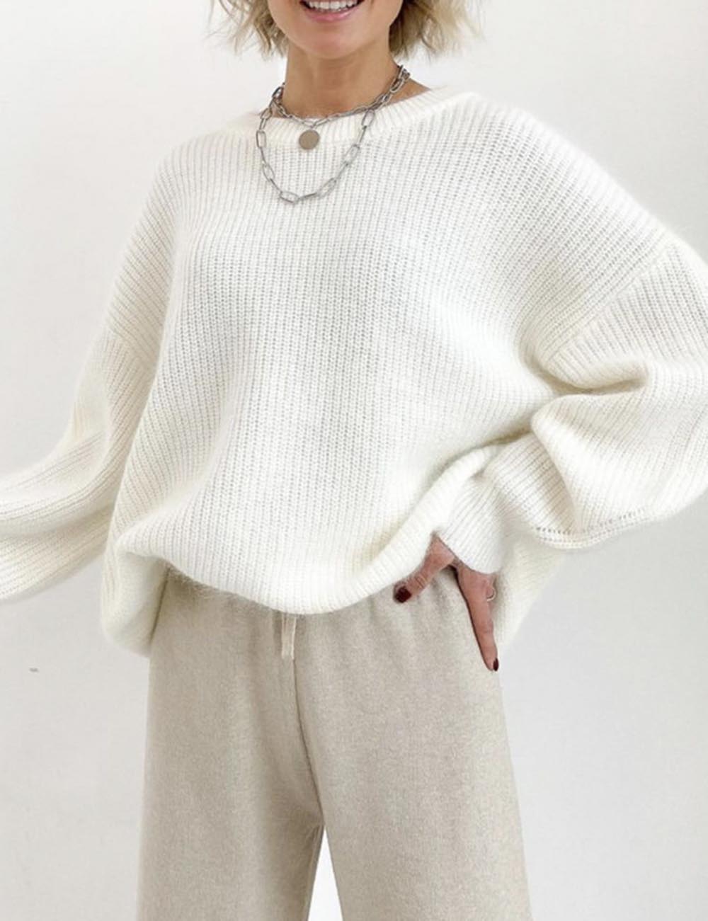 Elegant Crew Neck Loose Soft Knit Top DP25E522