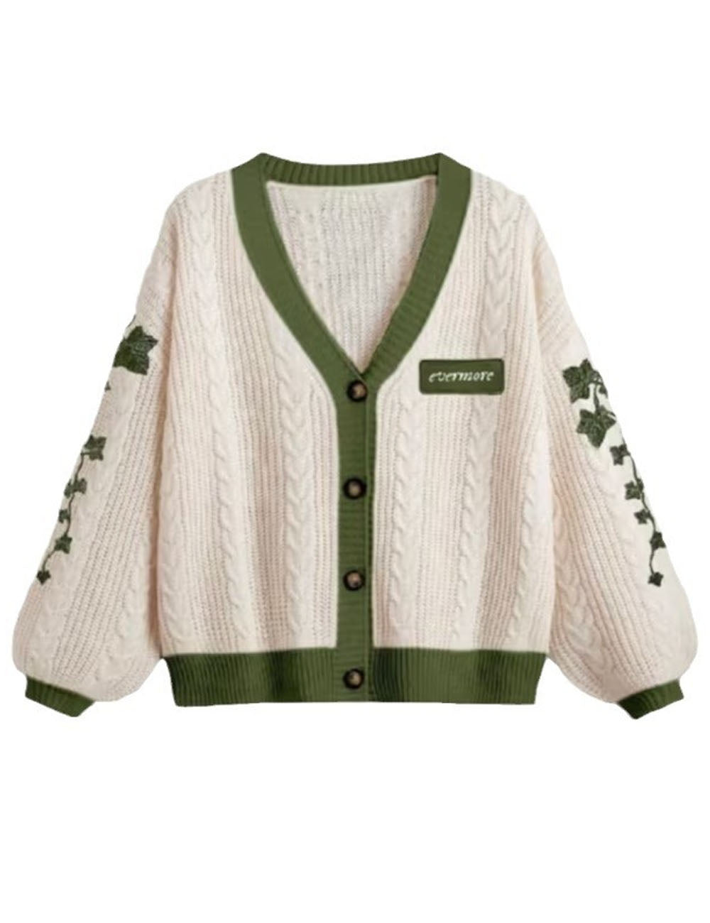 Casual Leaves Embroidery Balloon Sleeves Cardigan DP25G963