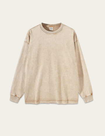 Vintage Washed Crew Neck Long Sleeve T-shirt DP25E569