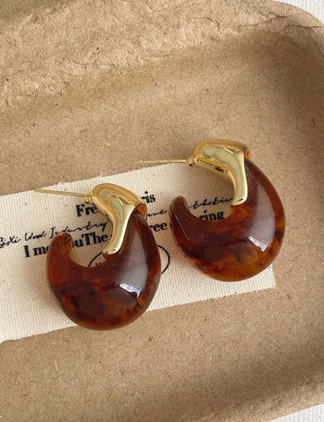 Vintage Stone C-Shape Stud Earrings DP25B825