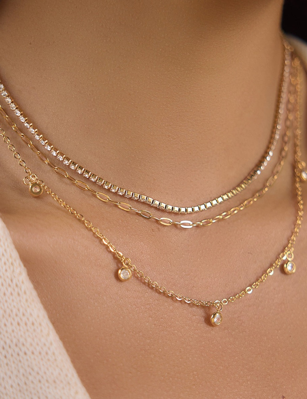 Gold Plated Rhinestone Layered Necklace - DippedShop Wholesale - #4259