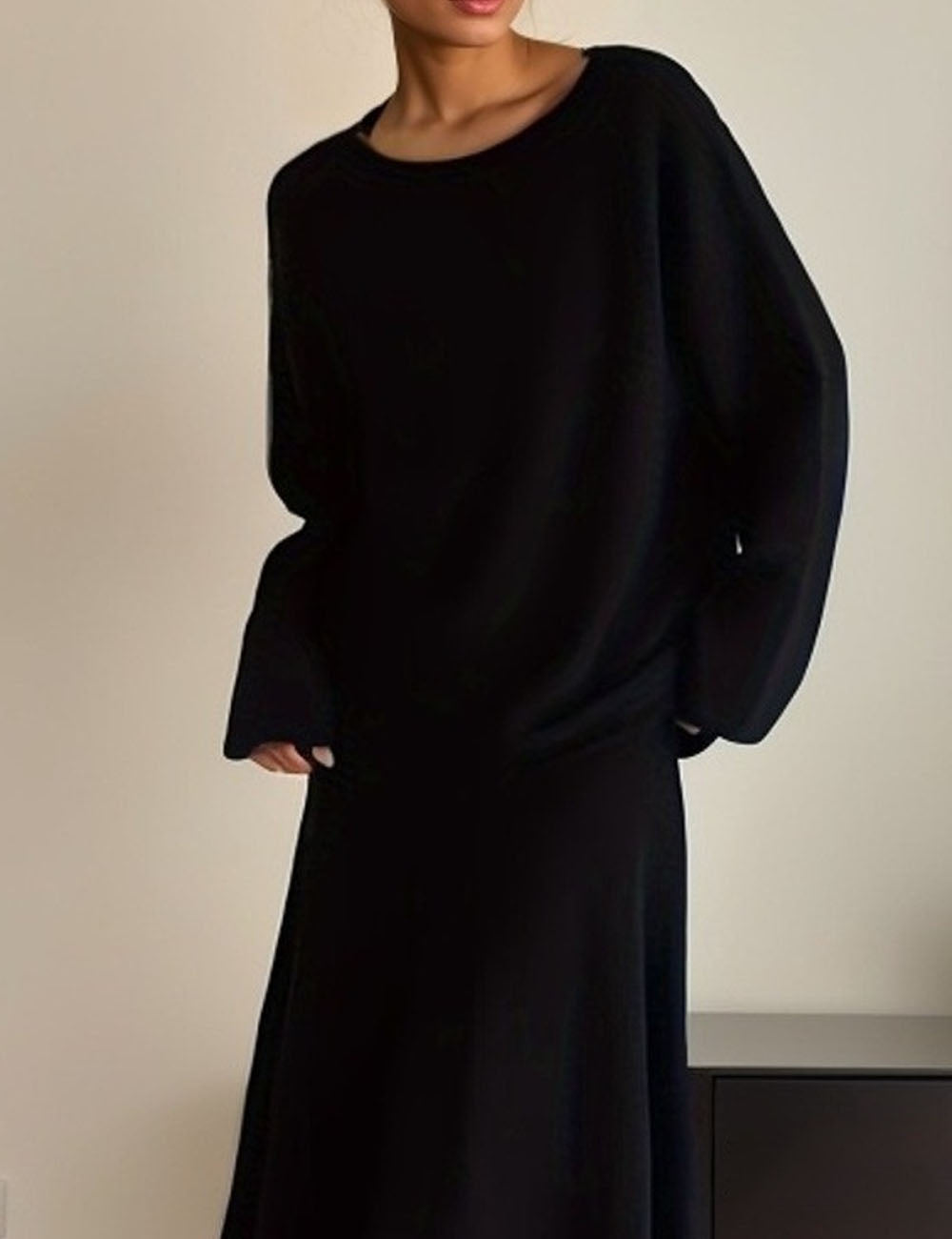 2 Pcs Fall Knit Loose Sweater Midi Skirt Set DP25G552