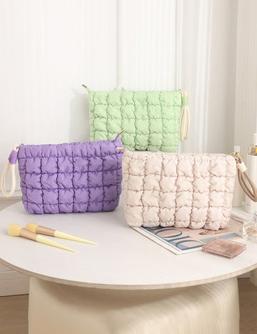 Puffer Quilted Solid Color Portable Cosmetic Bag DP25H561