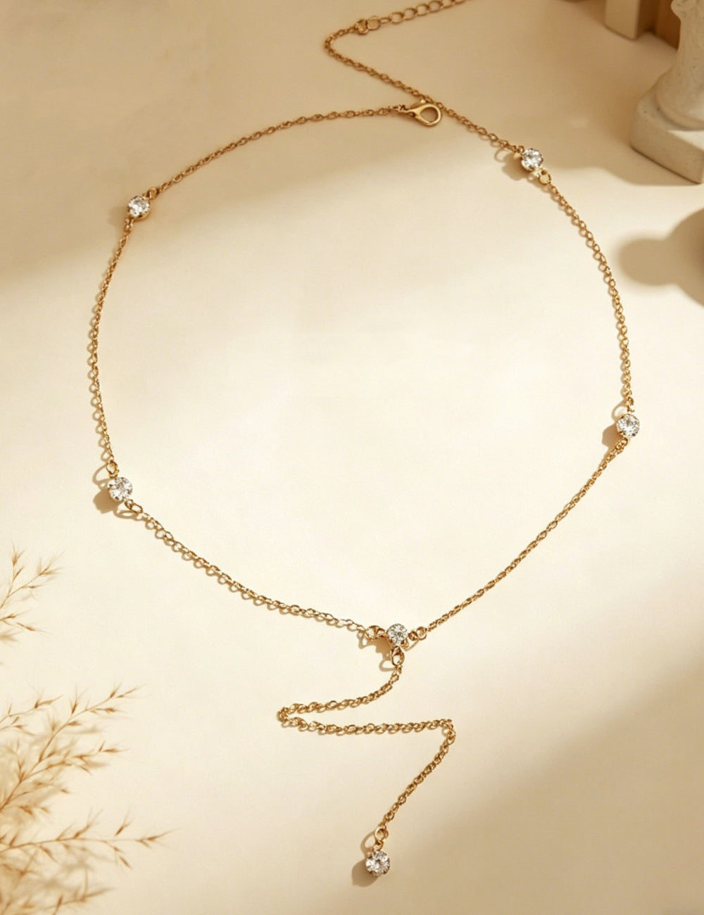 Gold Plated Rhinestone Y-Necklace - DippedShop Wholesale - #0259