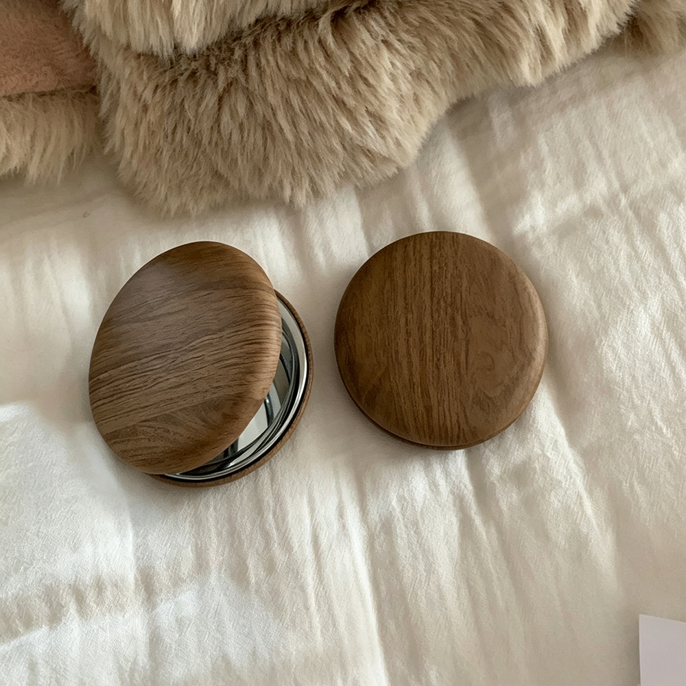 Minimalist Wood Grain Round Fold Makeup Mirror MK2PPFN6CT5MR48