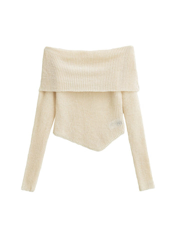 Trendy Asymmetric Hem Off-Shoulder Knit Top DP25D866