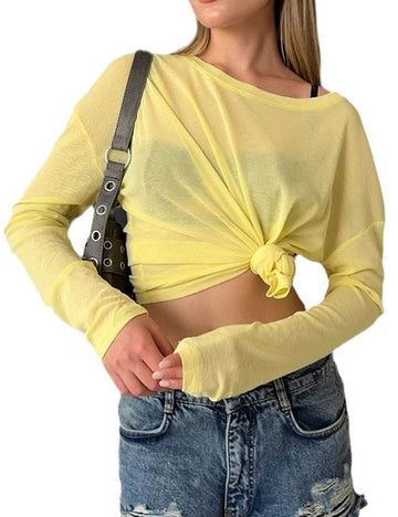 Sexy Sheer Round Neck Long Sleeve Top DP25E429