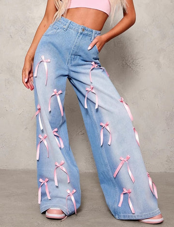 Bow Washed Loose Street Jeans DP25B810