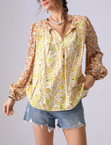 Vintage Floral Print Button Loose Top DP25C862