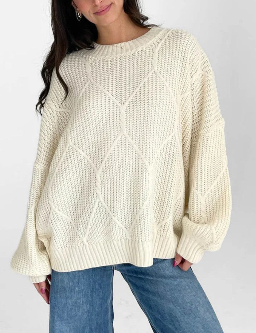 Solid Color Round Neck Lantern Sleeves Sweater DPT1415