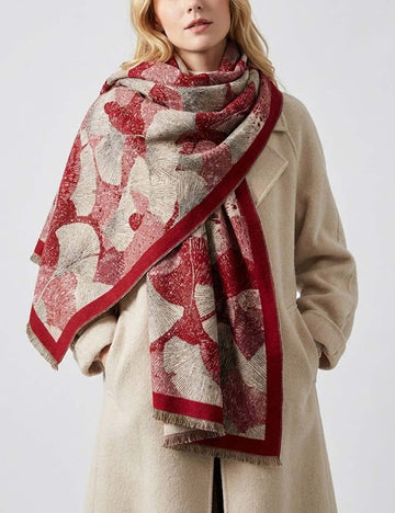 Winter Leaf Print Faux Cashmere Warm Scarf DP25H678