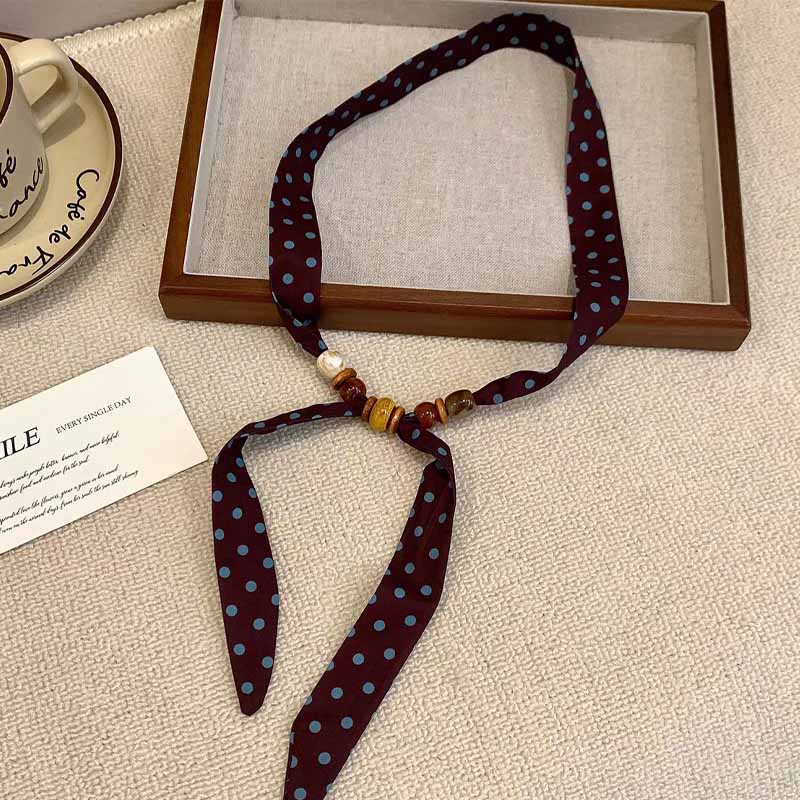 Retro Polka Dot Beaded Adjustable Scarf Necklace MK2BW6W6JNC234