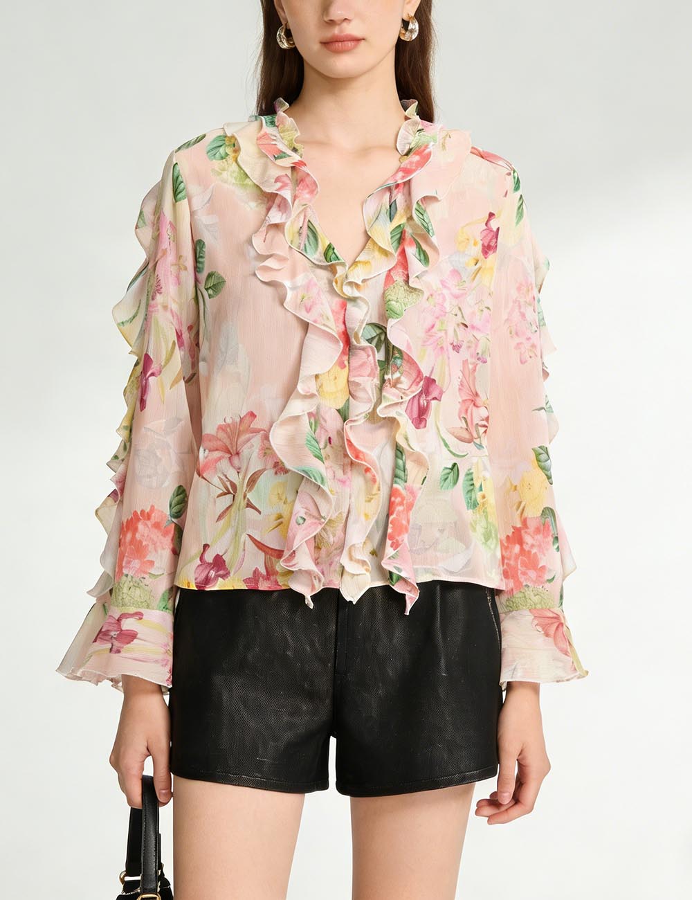 Floral Tiered Chiffon Blouse - DippedShop Wholesale - #2419