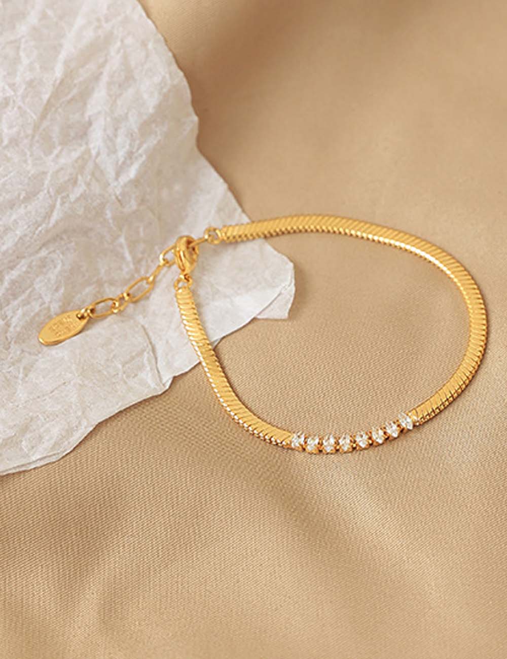 Vintage Gold Plated Zirconia Snake Chain Bracelet DP25E769