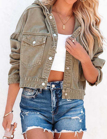 Casual Solid Color Drawstring Hooded Jacket DP25E837