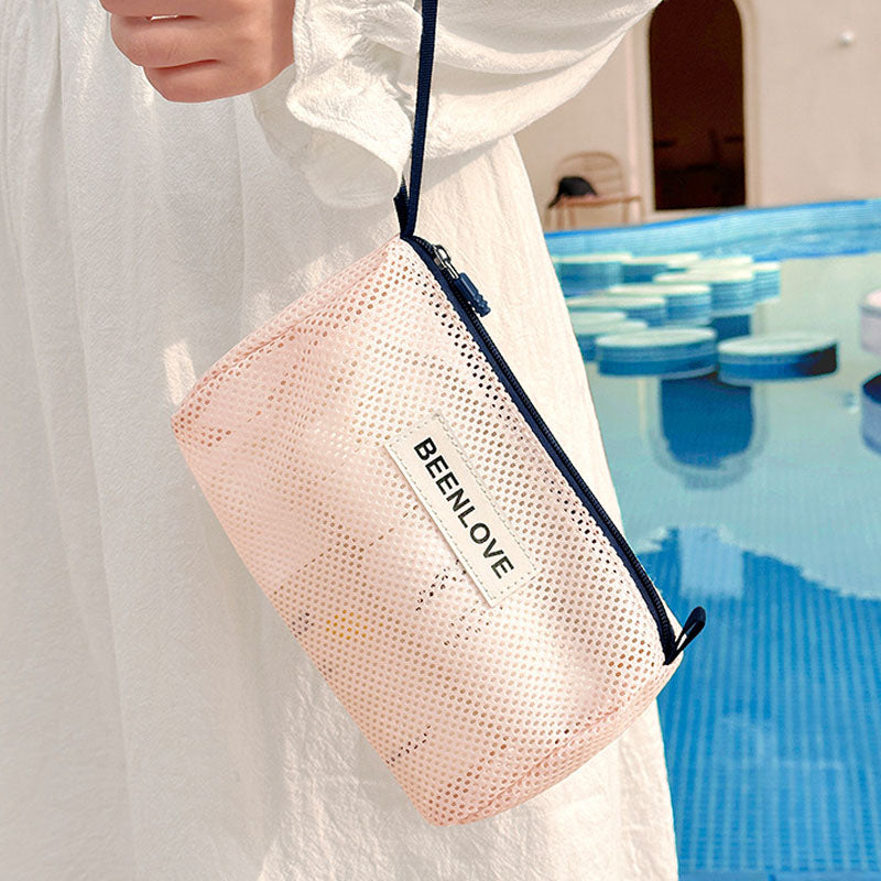 Simple Solid Color Beach Mesh Storage Bag 8BW6BOB83T
