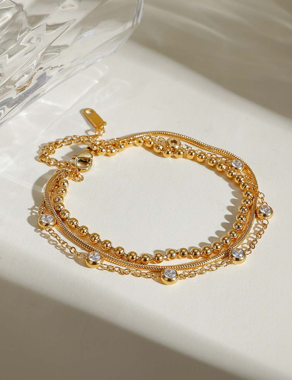 Multi-Layer Gold Plated Rhinestone Chain Bracelet DP25E774