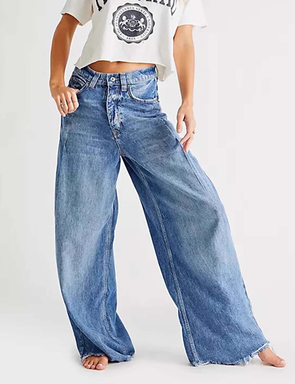 Vintage High Waist Wide Leg Frayed Jeans DP25G903