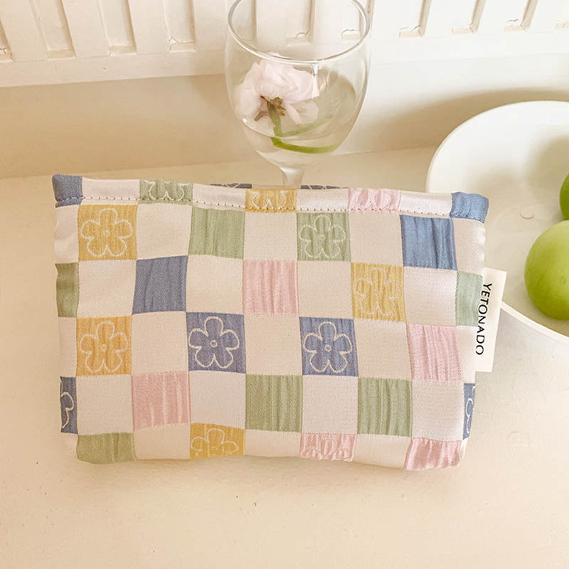 Frensh Floral Plaid Travel Portable Cosmetic Bag MK2BW6W10BOB382