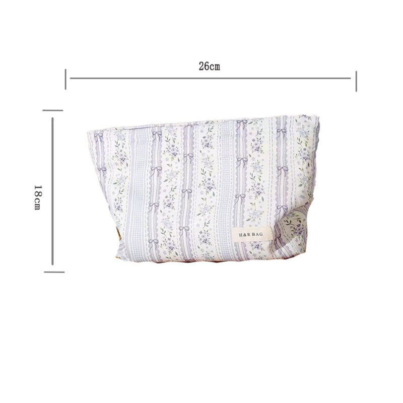Lavender Floral Striped Portable Cosmetic Bag MK2BW6W10BOB419