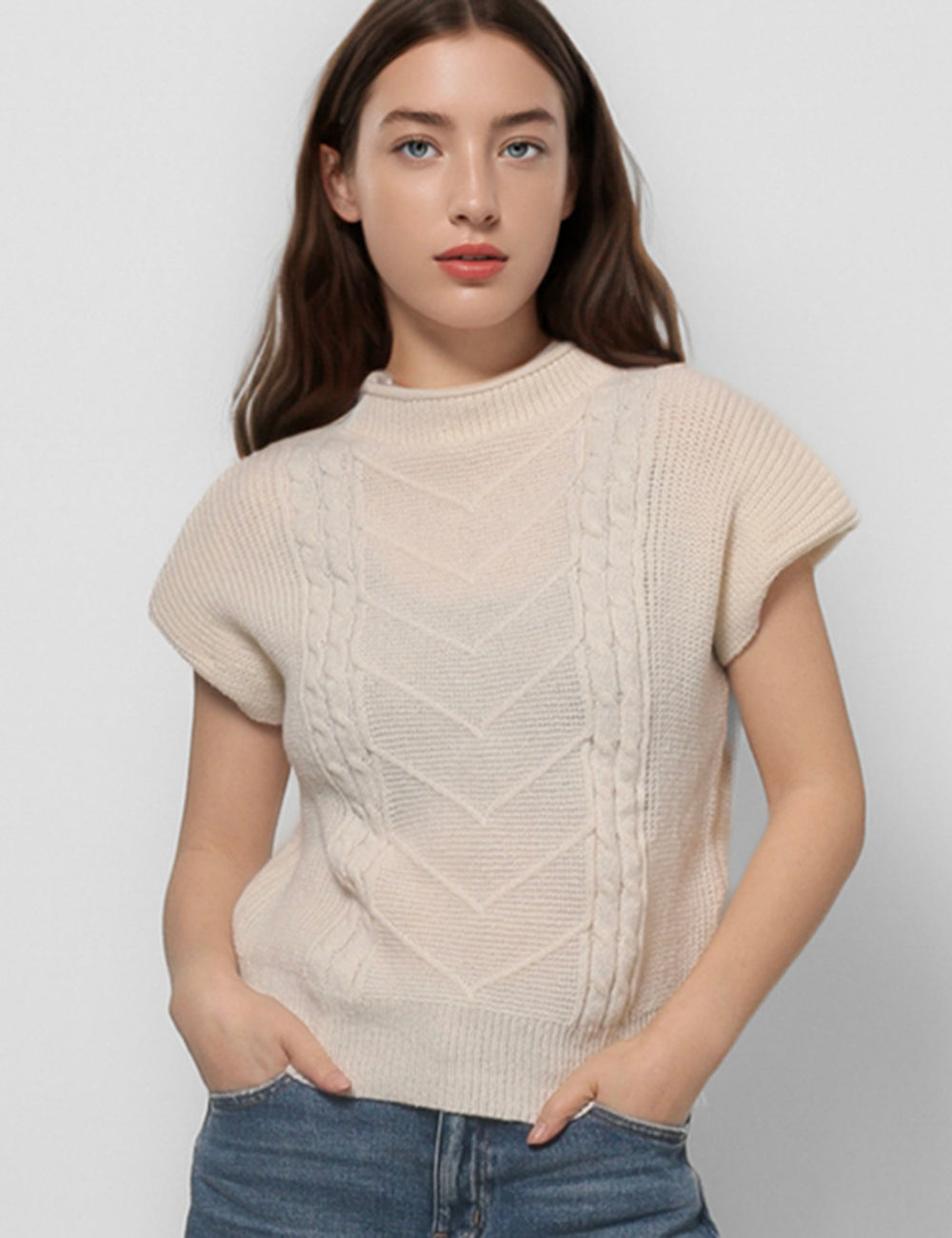 Solid Color Twist High Collar Knit Vest DPT4760