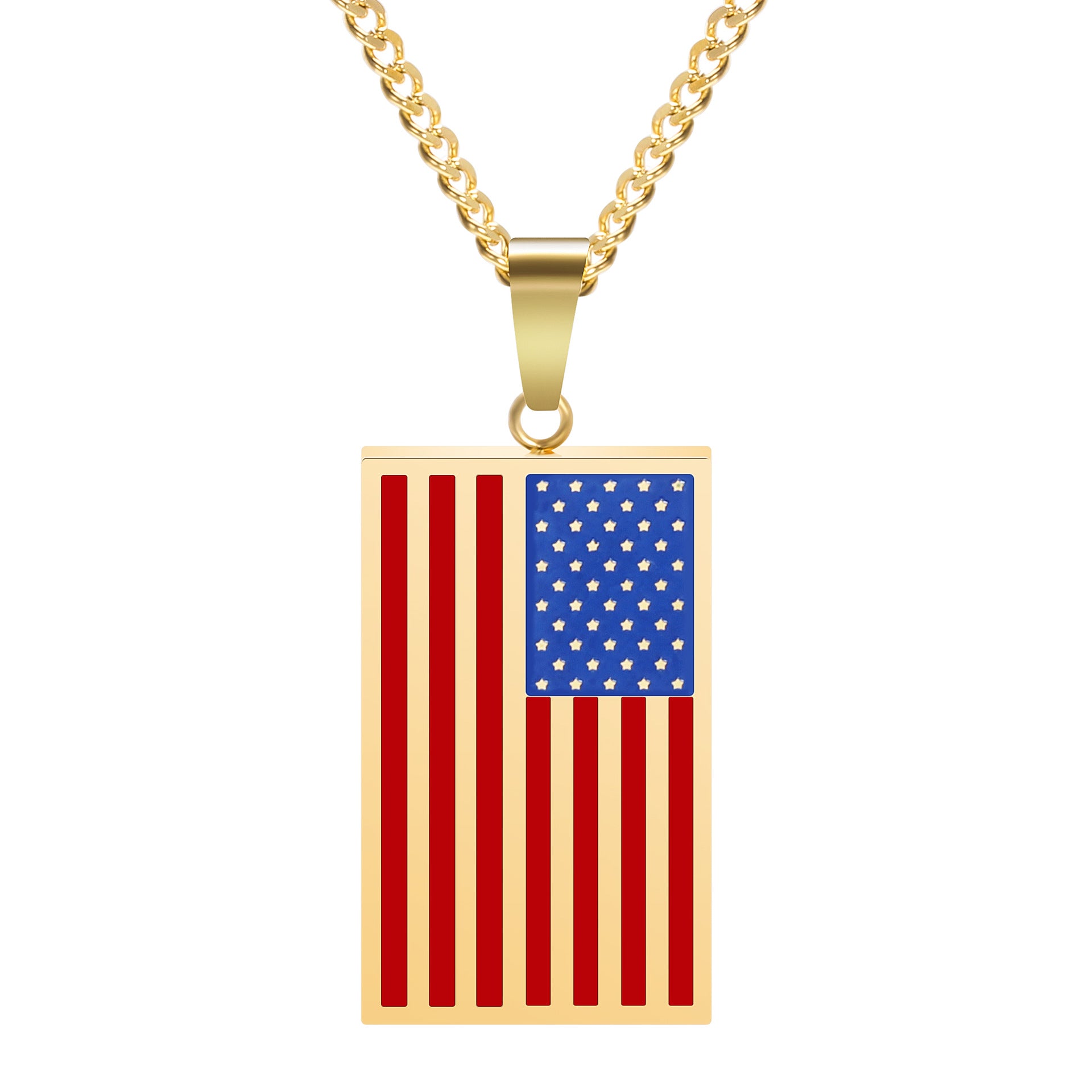 Retro American Flag Geometric Pendant Necklace 8ZA6JNC283T