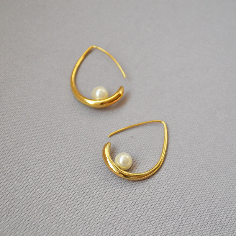 Gold Plated Teardrop Pearl Hoop Earrings DP25E714