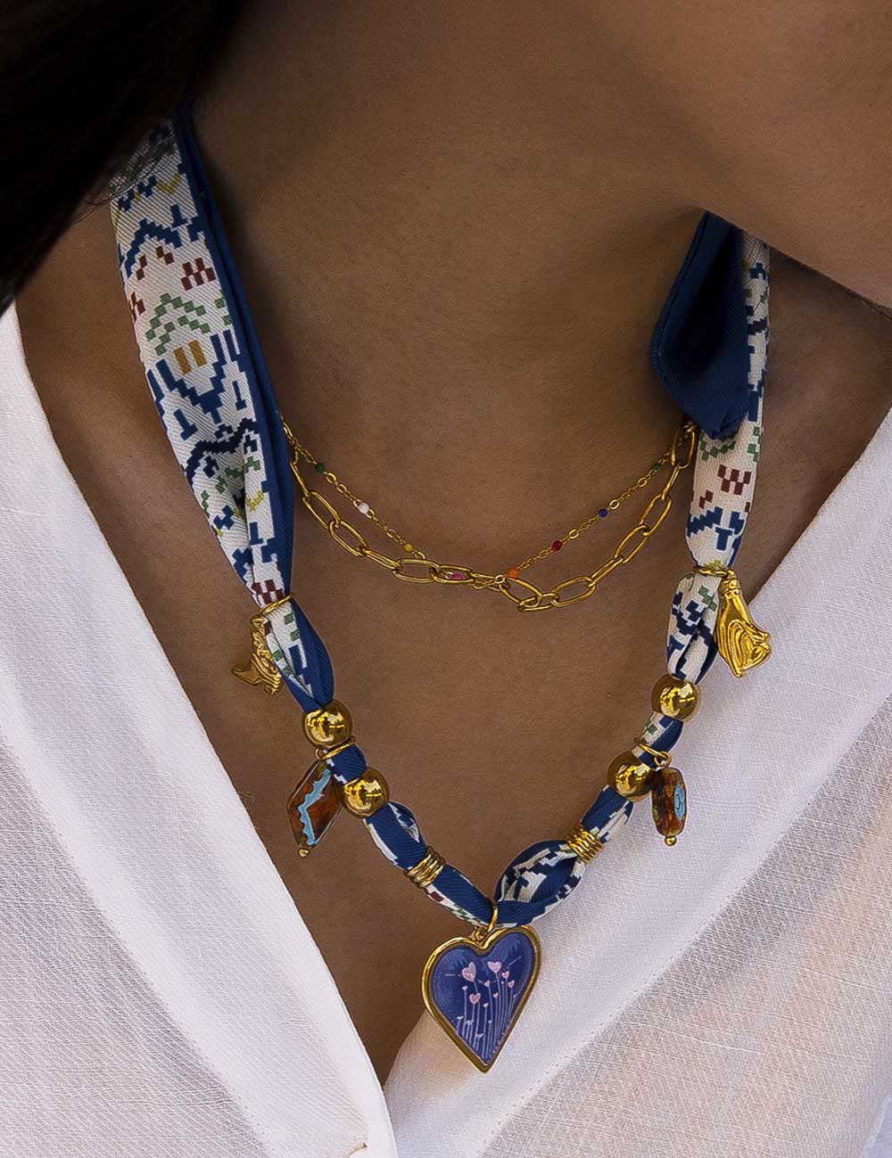 Enamel Heart Scarf Necklace - DippedShop Wholesale - #6323