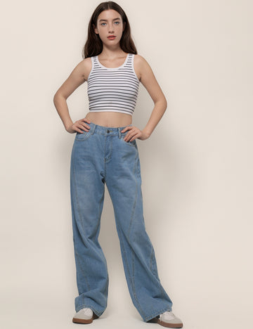 High Waist Splice Denim Pant Loose Jeans DPP4803