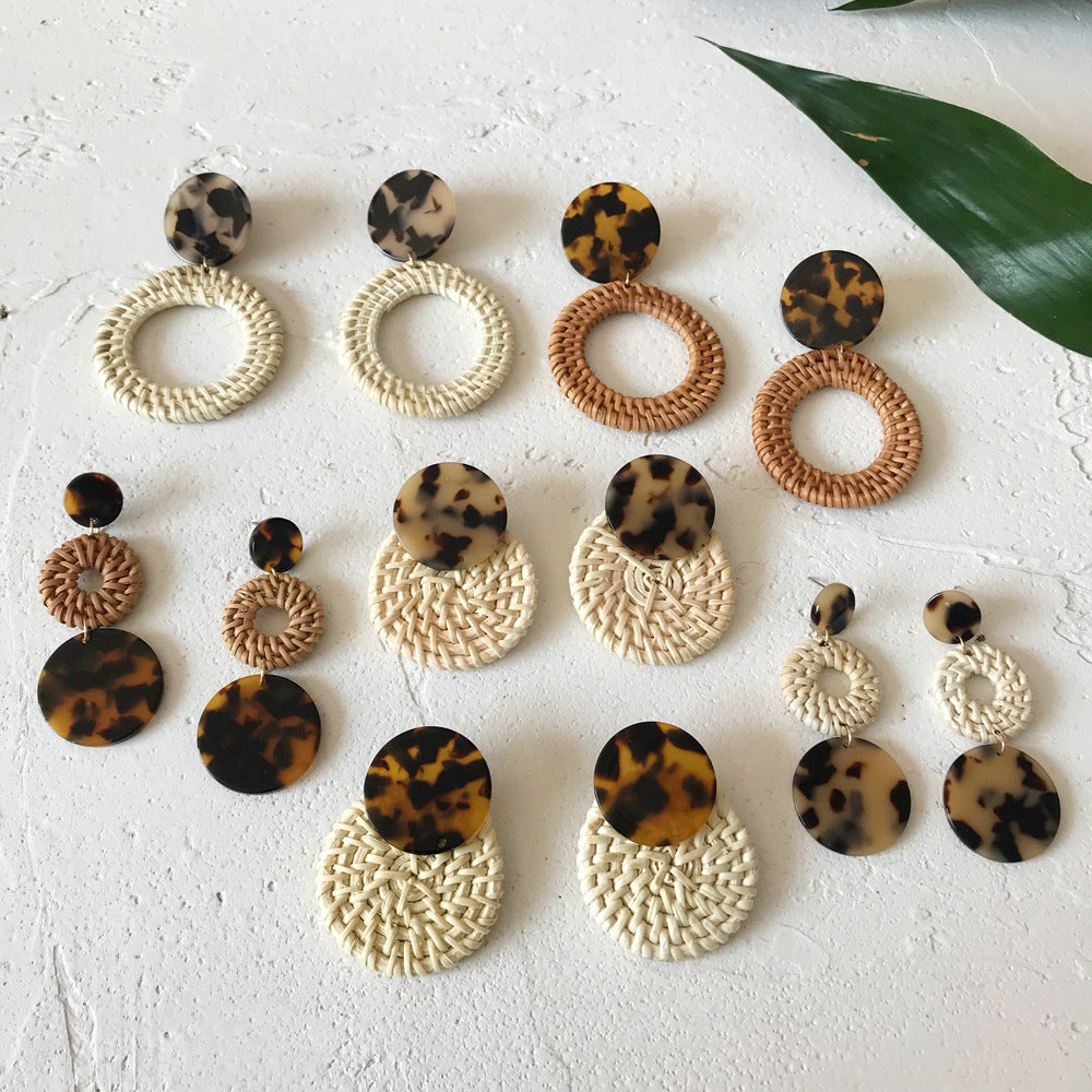 Leopard Handmade Round Rattan Earrings DPJE1718