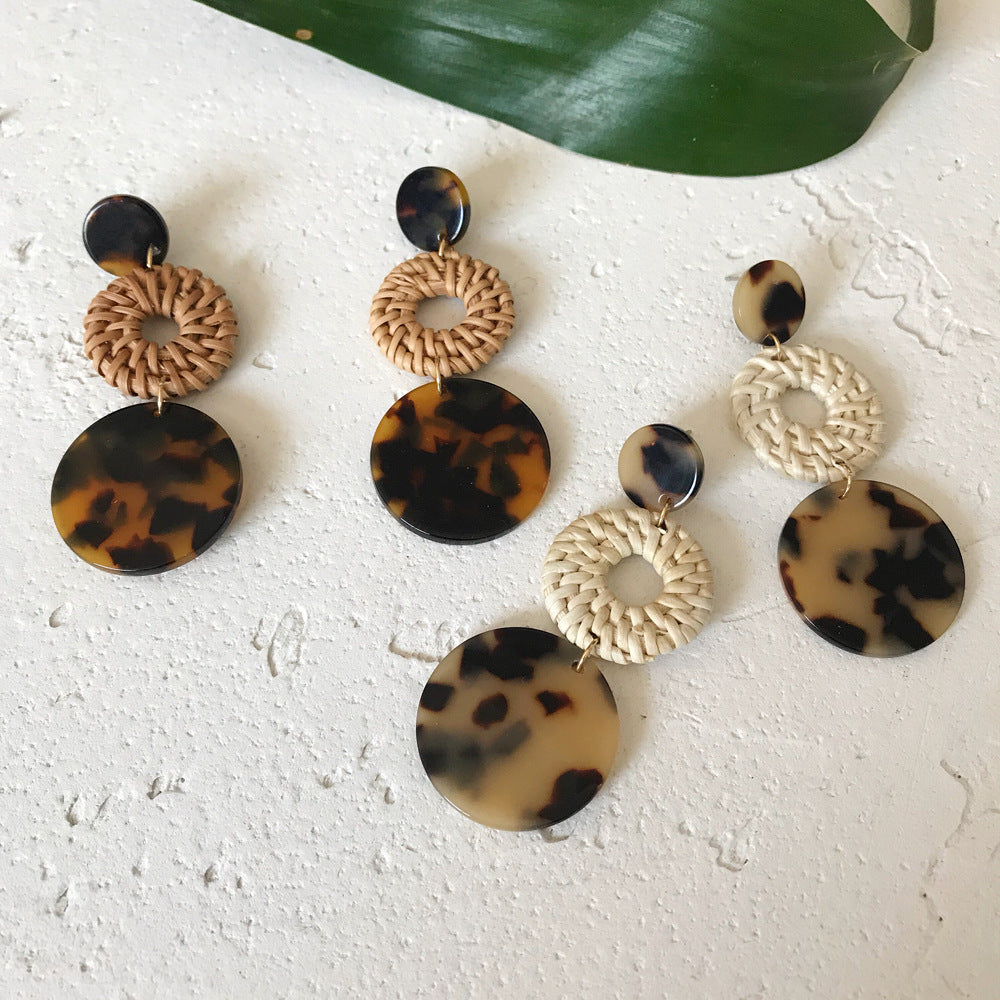 Leopard Handmade Round Rattan Earrings DPJE1718