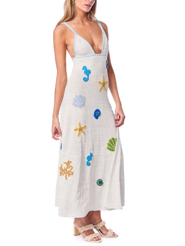 Print Low Collar Knit Spaghetti Dress DP25D609