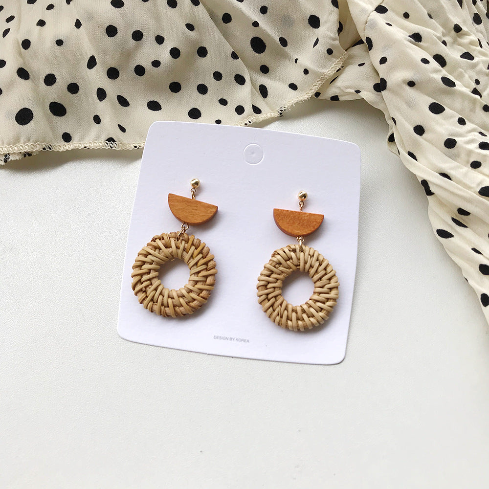 Wooden Elegant Rattan Handmade Earrings DPJE1805